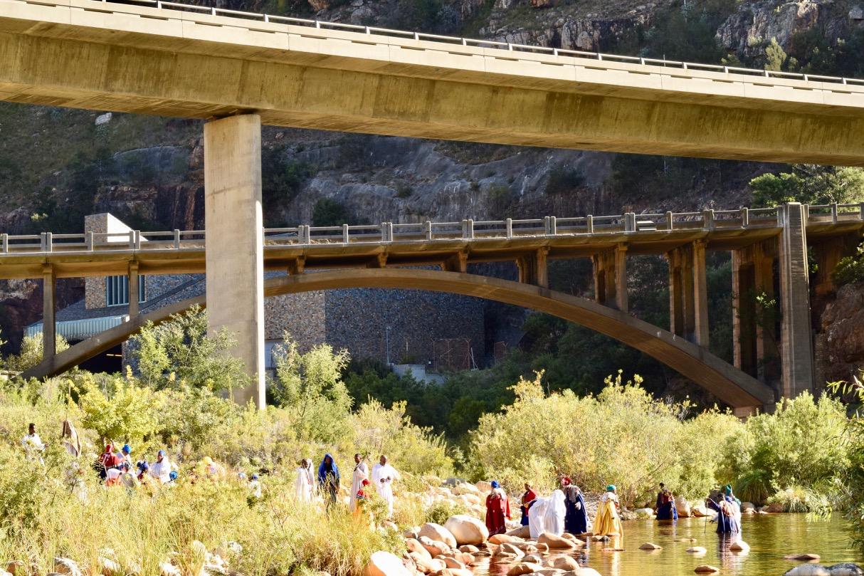 Human, nature interaction - Christening in the river at Huguenot tunnel Image