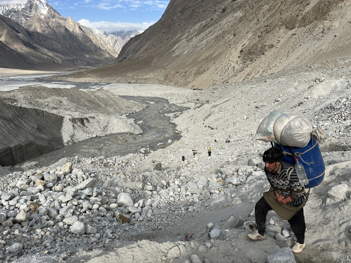 Climber Reaching the Baltoro Glacier