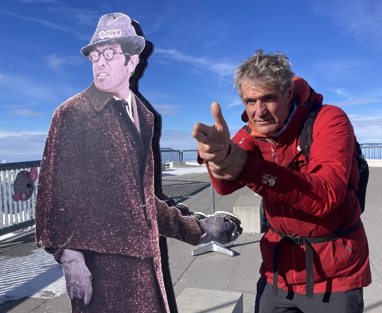 Matthew posing with a classic "Spy Pose" at Spy World