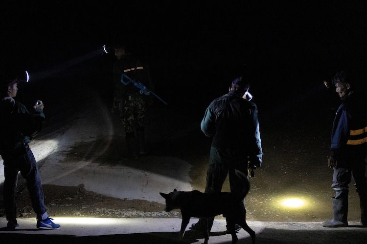 Kui Buri National Park rangers patrol the forest periphery for stray elephants.